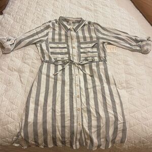 Striped Button-Up Shirt Dress